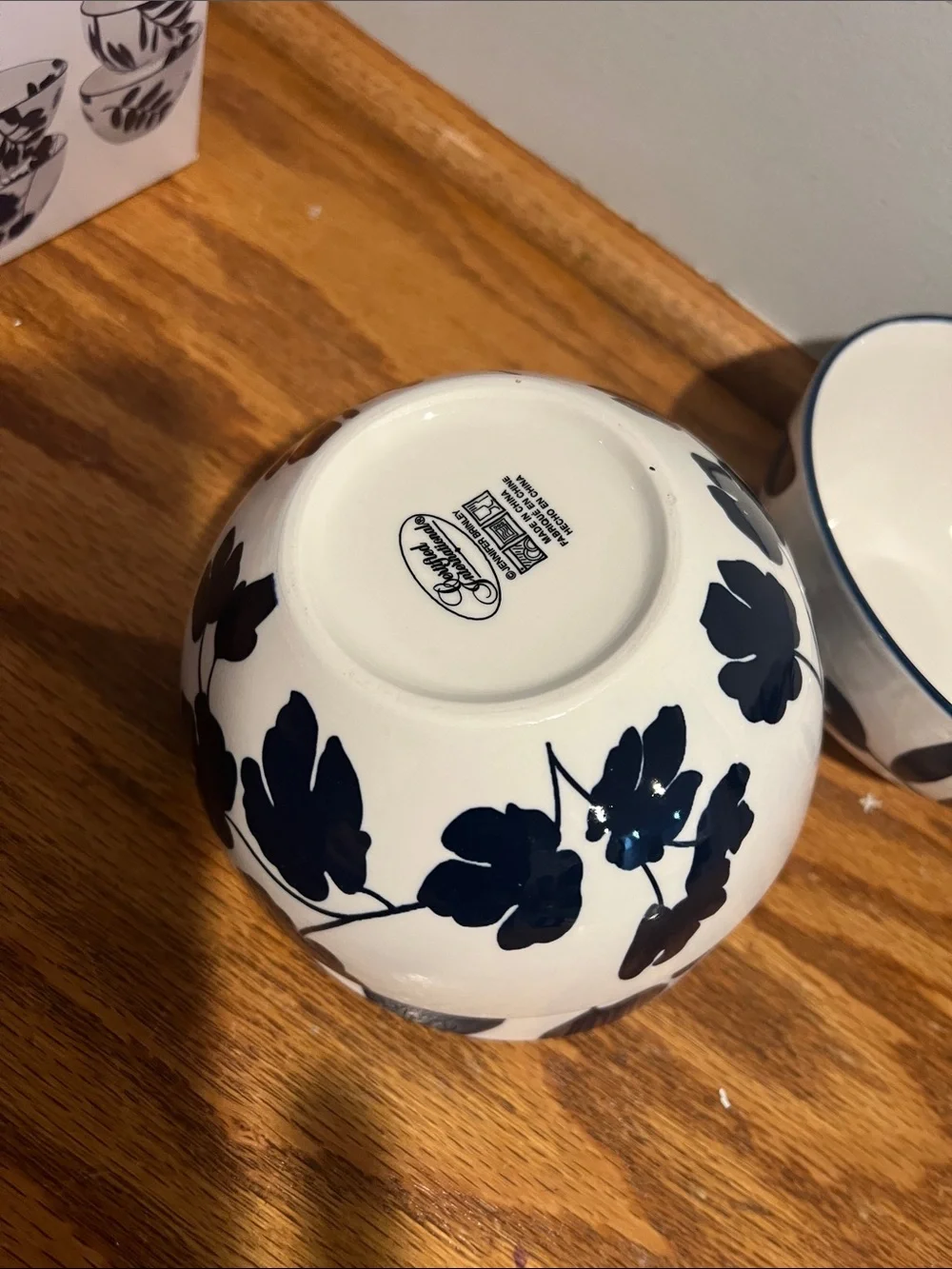 Arbor White Stoneware Bowl Set with Blue Botanical Design - 6 Pieces